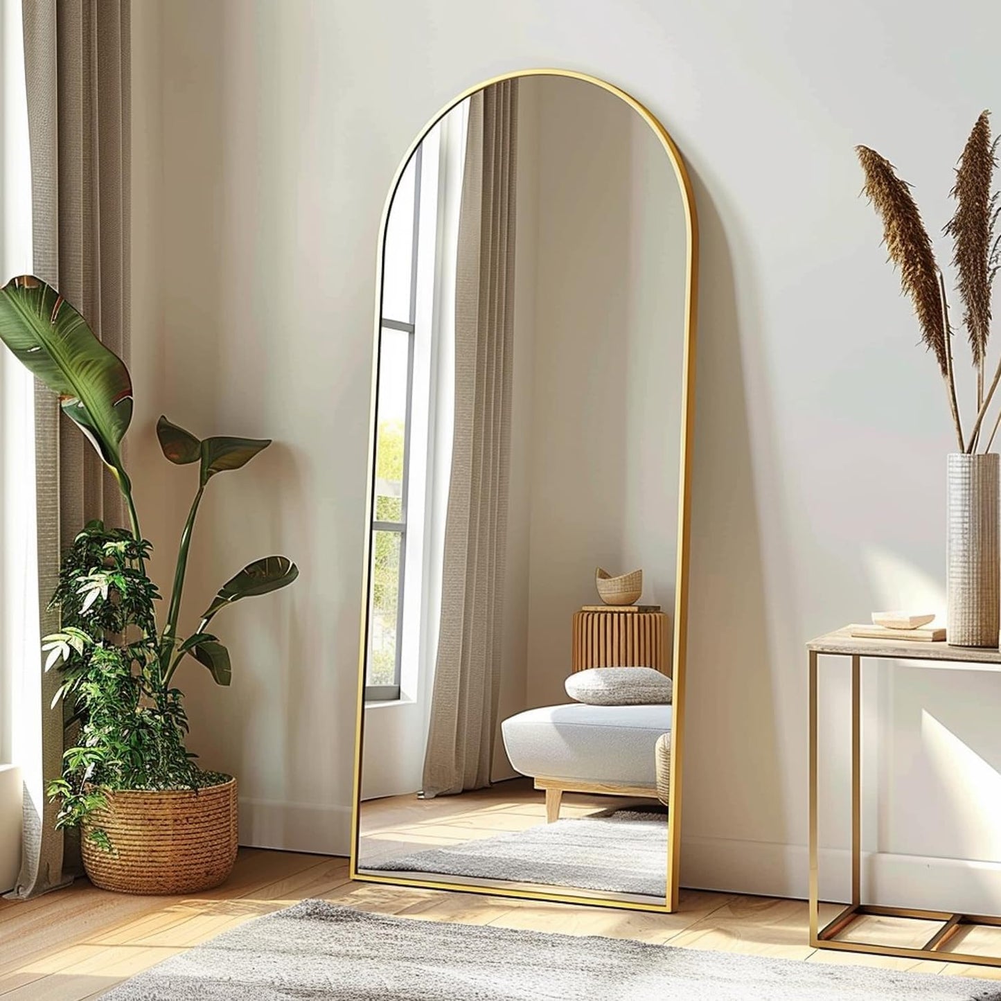 Dewfig Arched Full Length Mirror, 76"x34" Large Floor Mirror, Full Body Mirrors for Leaning or Hanging, Standing Mirrors for Bedroom, Living Room,Dressing Room, Aluminum Alloy Frame, Black