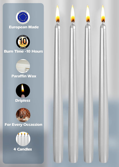 Hyoola Tall Taper Candles - 10 Inch Metallic Gold Unscented Dripless Taper Candles - 8 Hour Burn Time - 4 Pack