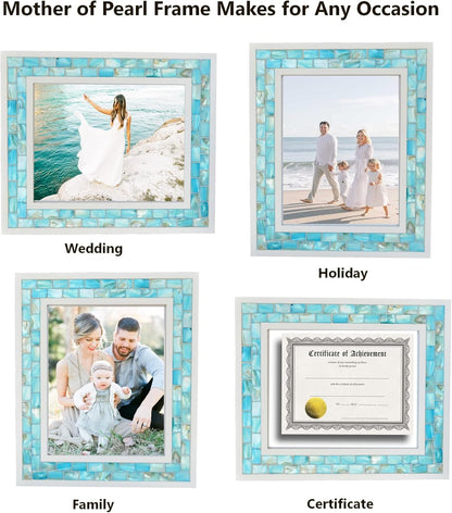 Silver Plate Picture Frame 5x7 Mother of Pearl 5 by 7 Photo Frame Mosaic Glass Tabletop Frame (Grey+ White,1pc)