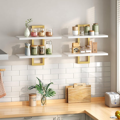 HOOBRO Floating Shelves, 15 Inch Wall Shelf Set of 2, Wall Mounted Storage Shelves 2-Tier, Hanging Bathroom Shelves, for Living Room, Bedroom, Bathroom, Kitchen, Rustic Brown and Black BF32BJ01G1