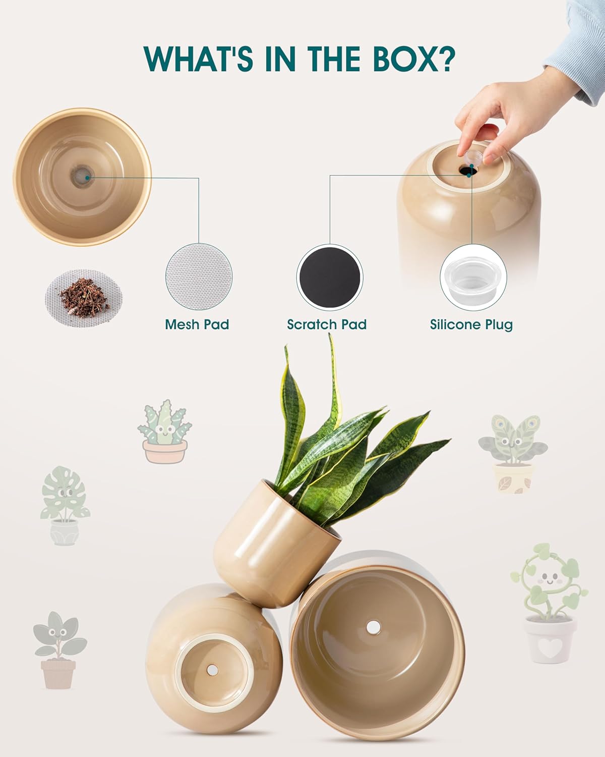 vancasso Ceramic Plant Pots, 4+5+6 inches, Set of 3, Planters with Drainage Hole, Flower Pots Planters Pots for Indoor Plants, Modern Indoor Decorative Garden Pot, Home Decor, White