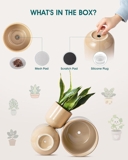 vancasso Ceramic Plant Pots, 4+5+6 inches, Set of 3, Planters with Drainage Hole, Flower Pots Planters Pots for Indoor Plants, Modern Indoor Decorative Garden Pot, Home Decor, White