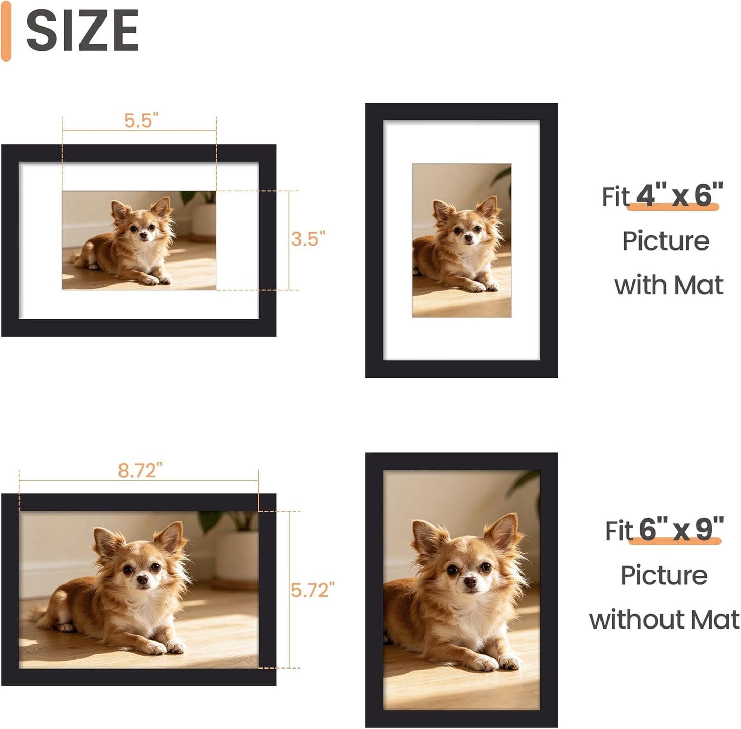 upsimples 8x10 Picture Frame, Display Pictures 5x7 with Mat or 8x10 Without Mat, Wall Hanging Photo Frame, Black, 1 Pack - Colors B