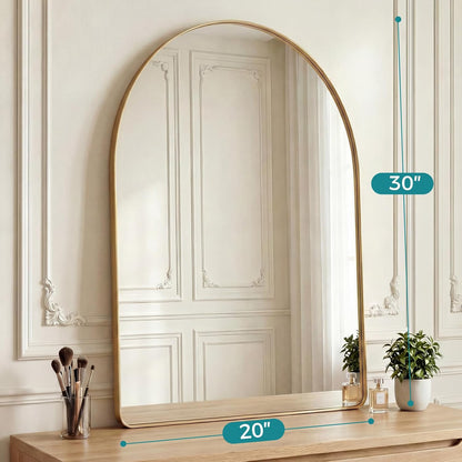 OLIXIS Arched Bathroom Mirror for Over Sink, 34x32 Inch Wall Mirror Arched Rounded Rectangle, Modern Wall Mount Vanity Mirror with Matte Metal Deep Framed, for Home Decor, Living Room, Black