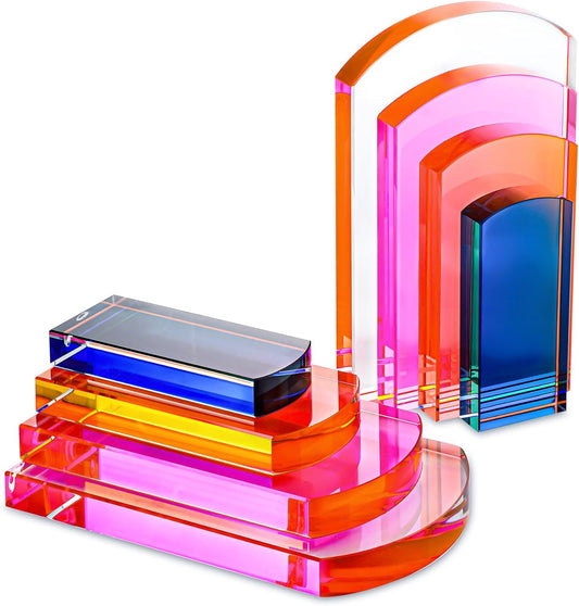 6Lbs Heavy Crystal Bookends Square Geometric Crystal Bookends Decorative Bookends for Shelves Stylish Book Stoppers for Heavy-Duty Use Non Skid Sturdy(1 Pair,Colorful)
