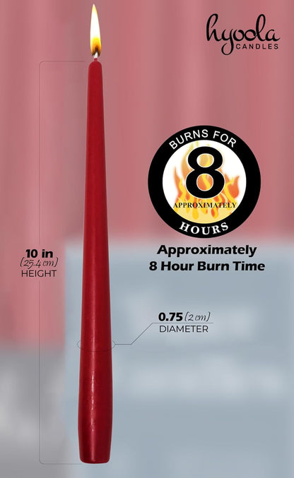 Hyoola Tall Taper Candles - 10 Inch Metallic Gold Unscented Dripless Taper Candles - 8 Hour Burn Time - 4 Pack