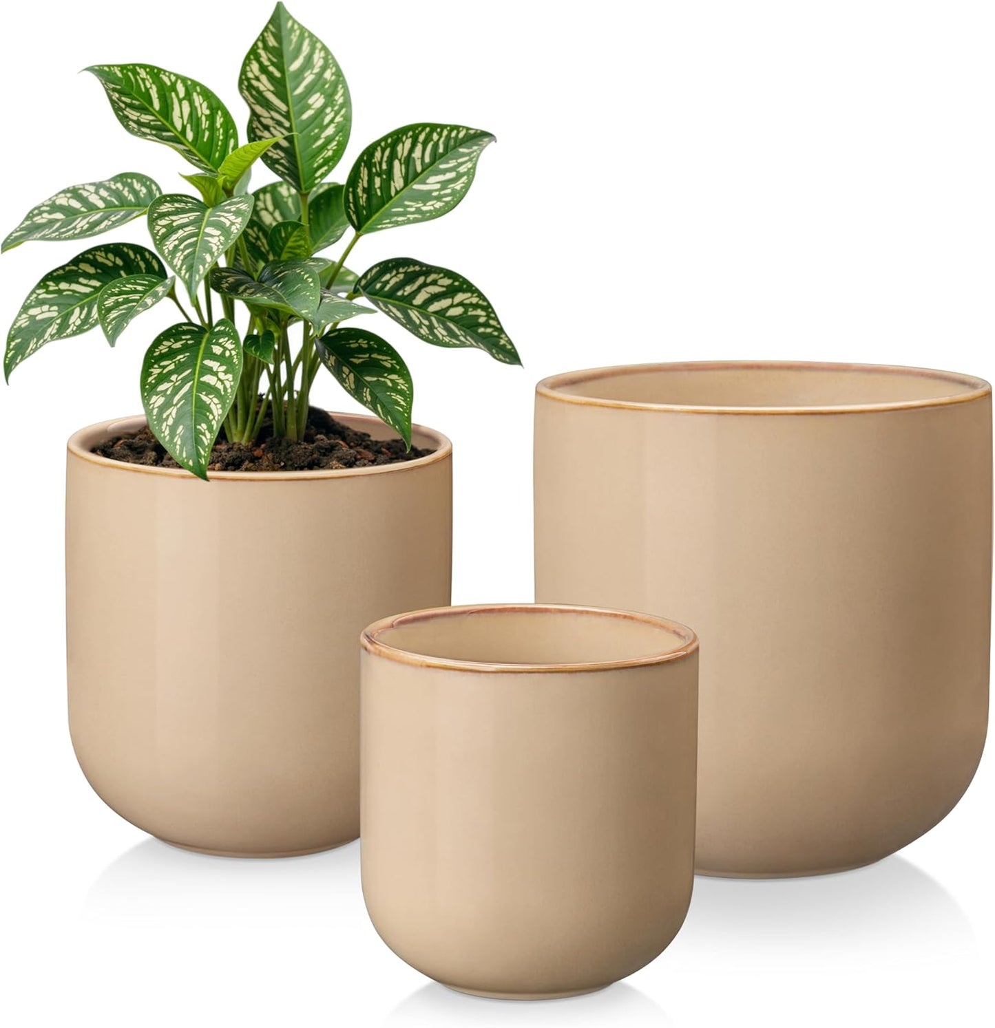 vancasso Ceramic Plant Pots, 4+5+6 inches, Set of 3, Planters with Drainage Hole, Flower Pots Planters Pots for Indoor Plants, Modern Indoor Decorative Garden Pot, Home Decor, White