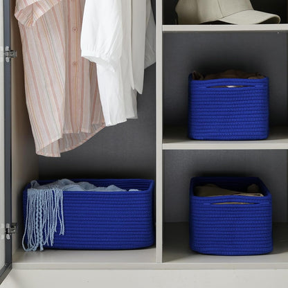 3-Pack Small Storage Baskets for Organizing | Woven Shelf Toy Basket | Rope Baskets for Gifts Empty | Closet Organizer Bins with Handles | Cube Decorative Box | 11.8×7.8×5.1” | Mixed brown