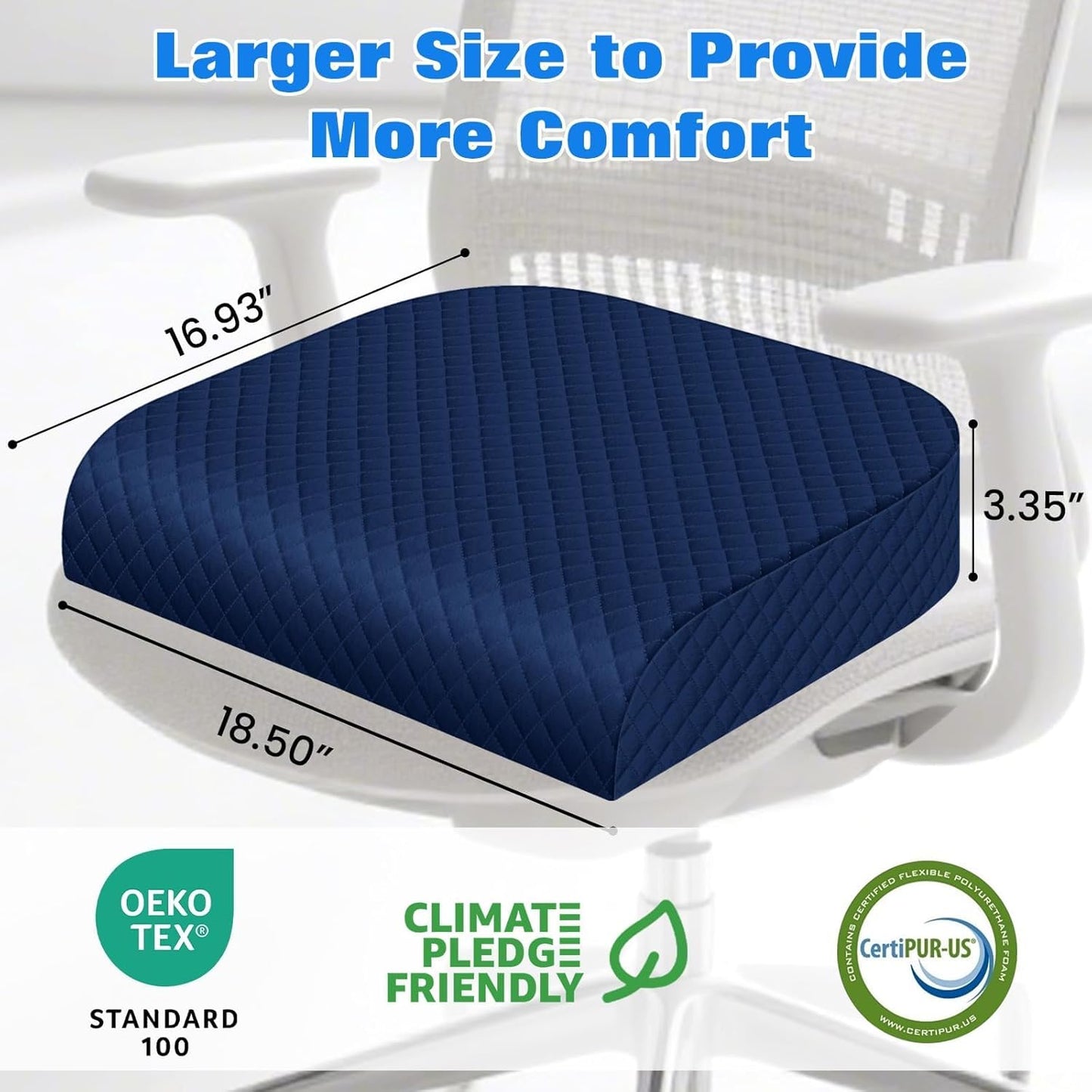 Seat Cushion, Memory Foam Chair Pad for Sciatica & Hip Pain Relief, Non-Slip Cushion for Office, Home, Car, Large Desk Chair Cushion, Washable Cover & Handle, Large, Black
