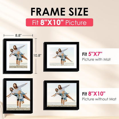FIXSMITH 10 Pack Picture Frames Collage Wall Decor for Mounting or Tabletop Display, Gallery Wall Frame Set with Two 8x10 Black Frames, Four 5x7 Frames and Four 4x6 Frames, Multi-Pack Photo Frame Set