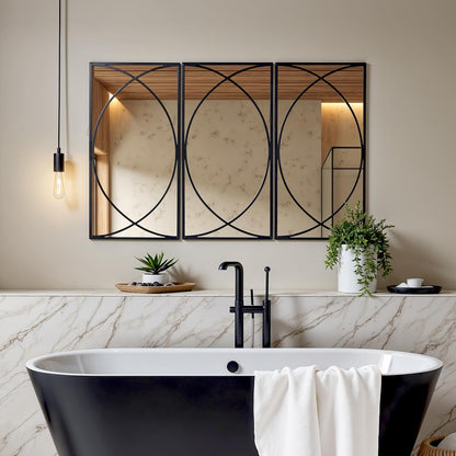 LuxenHome 3 Pieces Black Metal Rectangular Wall Mirror Set Large Vanity Mirror for Bedroom, Black Accent Metal Entryway Wall Mirror, Wall Mounted Mirror Living Room Wall Decor