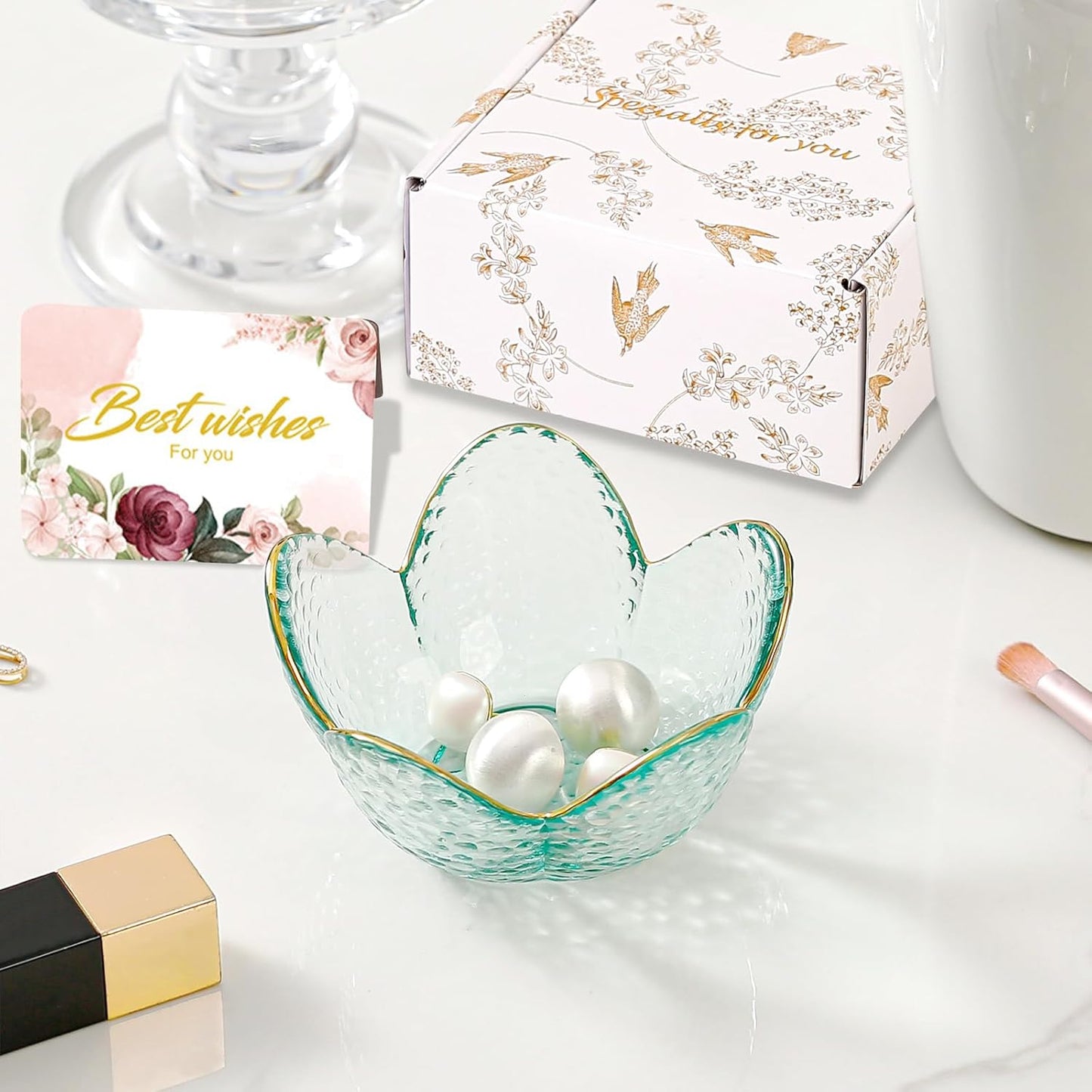 Purple Flower Jewelry Dish Glass Ring Holder Dish Jewelry Tray Cute Vanity Organizer Aesthetic Nightstand Bathroom Room Decor Trinket Dish Mothers Day Friendship Christmas Birthday Gifts for Women