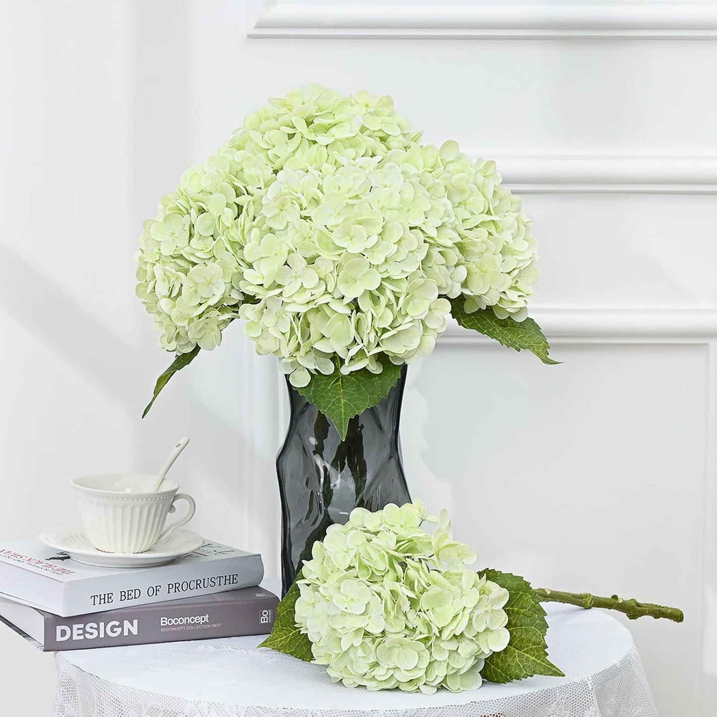 MARTINE MALL 3Pcs 21in Hydrangea Artificial Flowers, Latex Real Touch Hydrangeas Lifelike Large Hydrangea Flowers for Home Decor Party Arrangements Wedding Bouquets Centerpieces (Blue)