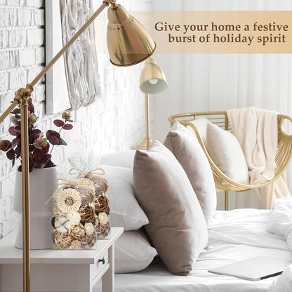 Riceshoot 2 Pack Decorative Balls Potpourri Bowl Filler Decor Natural Vase Bowl Filler Assorted Spherical Rattan Twigs Wicker Balls Cotton for Home Centerpiece(White)