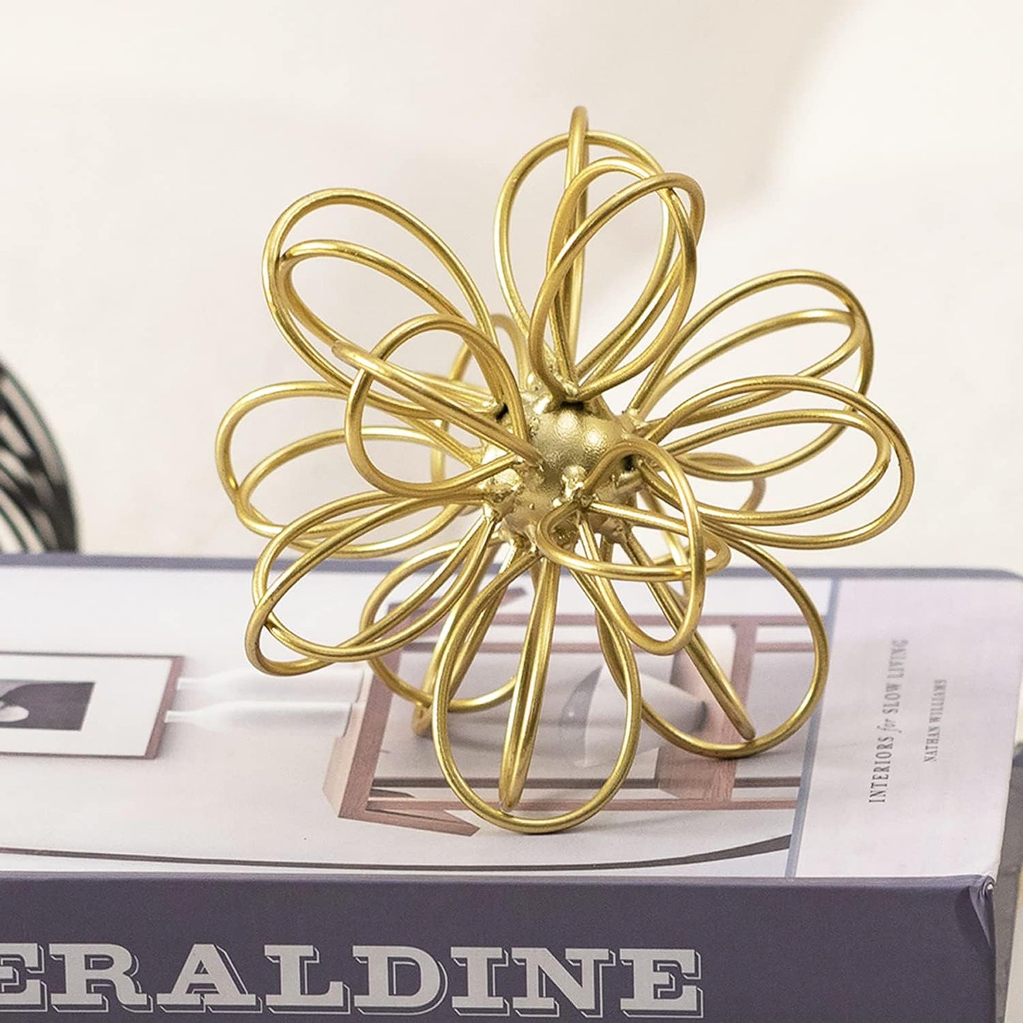 5.5" Gold Metal Geometric Sculpture, Modern Square Decorative Sphere, Small Tabletop Decoration Ball for Home Office Table Shelf Living Room Bedroom Desk Decor