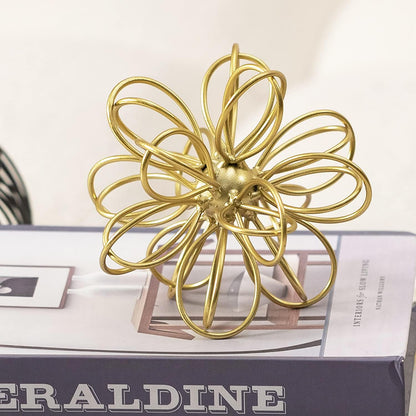 5.5" Gold Metal Geometric Sculpture, Modern Square Decorative Sphere, Small Tabletop Decoration Ball for Home Office Table Shelf Living Room Bedroom Desk Decor