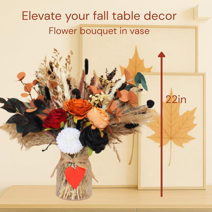 100pcs Artificial Flowers Arrangement With Vase Included, Dining Table Centerpiece Decorations, Fake Flowers in Vase, Dried Pampas Grass Floral Centerpieces, Coffee Table Decor, Centro de Mesa