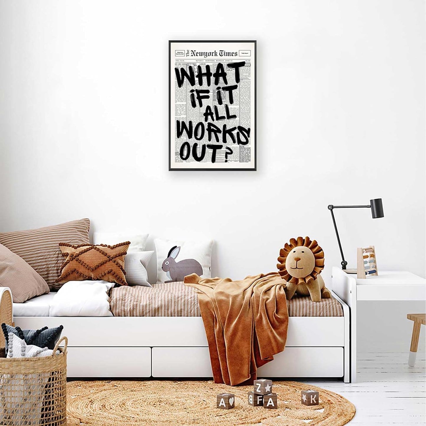 Retro Black And White Newspaper Poster What If It All Works Out Canvas Wall Art Positive Affirming Quote Minimalist Prints Painting For Home Bedroom Dorm Wall Decor 12x16in Unframed