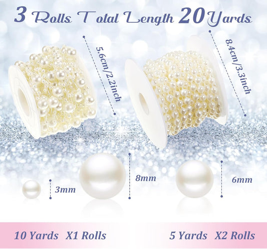Bonuci 3 Rolls 66 Feet Pearls String Garland Faux Pearl Garland Spool Roll Strand Decoration Artificial Beads Chain Trim for Wedding Party Crafting Wedding Mother's Day Flower Decor(Ivory,4mm)