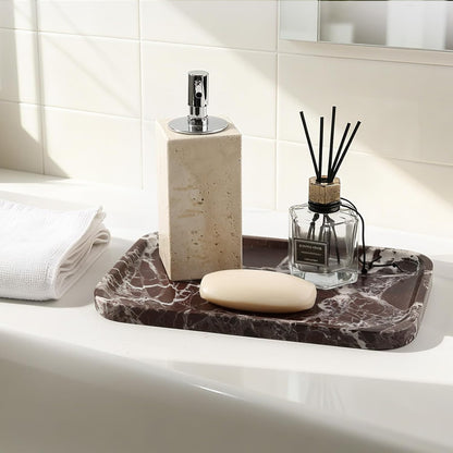Marble Vanity Tray for Dresser Organizer, Travertine Bathroom Tray Countertop, Beige Decorative Serving Trays, Kitchen Sink Storage, Jewelry & Perfume Holder(Travertino Romano)