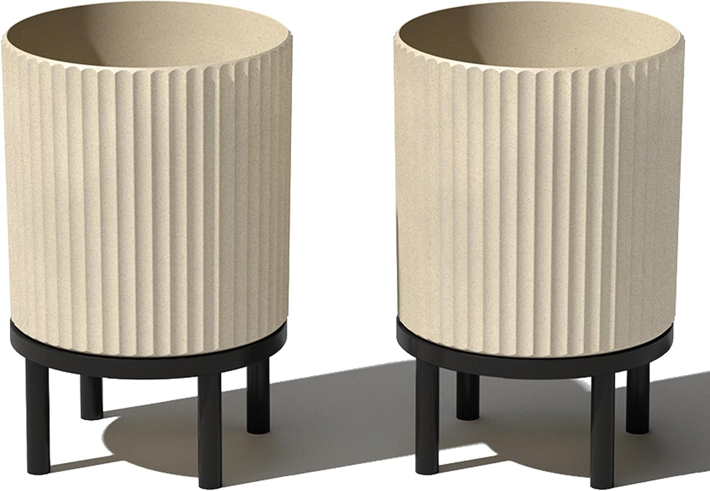 Veradek Demi Series Round Planter w/ Stand for Porch/Patio | Durable Plastic-Concrete & Wooden Stand | Modern Décor for Tall Plants, Flowers