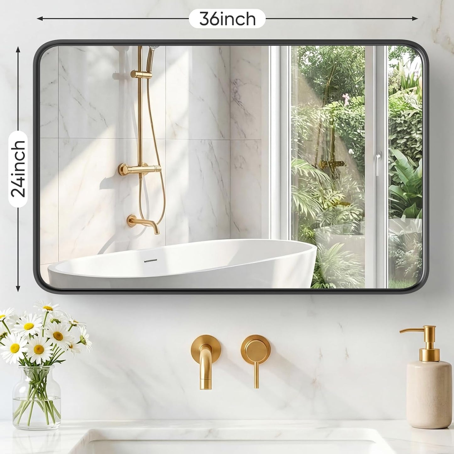 OLIXIS Arched Bathroom Mirror for Over Sink, 34x32 Inch Wall Mirror Arched Rounded Rectangle, Modern Wall Mount Vanity Mirror with Matte Metal Deep Framed, for Home Decor, Living Room, Black