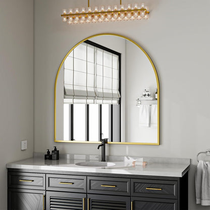 VooBang Arched Wall Mirror, 24 x 36 inch Arch Bathroom Mirror, Wall Mounted Vanity Mirror with Arch Metal Frame, Modern Bathroom Vanity Mirror for Bedroom, Living Room, Hanging or Leaning, Black