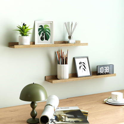 White Floating Shelves for Wall Decor, Wall Mounted Wood Storage Shelf for Bedroom, Living Room, Bathroom, Kitchen, Nursery, Display Picture Ledge Shelf with Lip Set of 2-14 Inches, White
