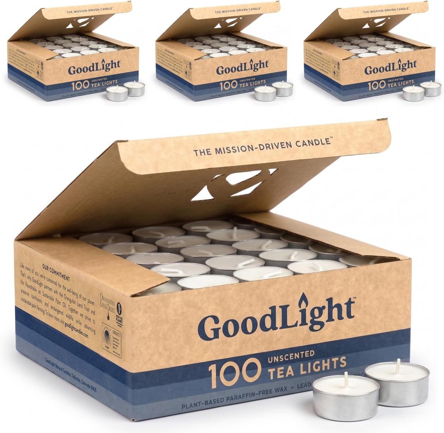 GoodLight Unscented Vegan and Paraffin-Free Tea Light Candles (24 Candles)