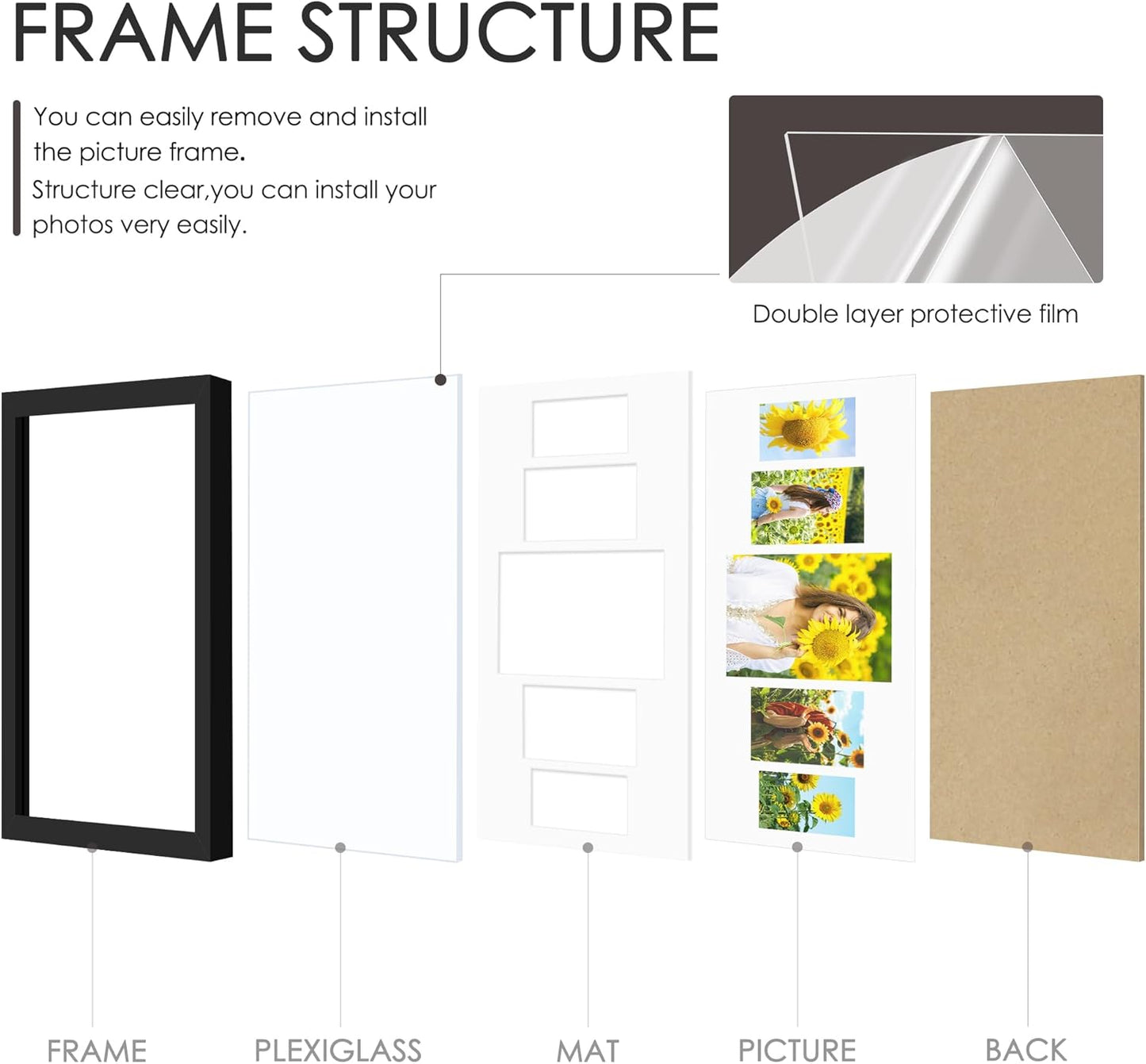 DUENPY 14x26 Collage Picture Frame 4x6 Collage Picture Frame Displays Twelve 4x6 inch Photos Available Horizontal Wall Mounting Display and Vertical Black - Colors B