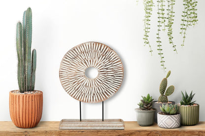 Housewarming Gifts Farmhouse Table Sculpture Home Decor Statue Mandala Carved for Modern Home 10" x 14", Living Room, Fireplace Mantel Shelf, Table and Entryway Decor Stand (Design 1)