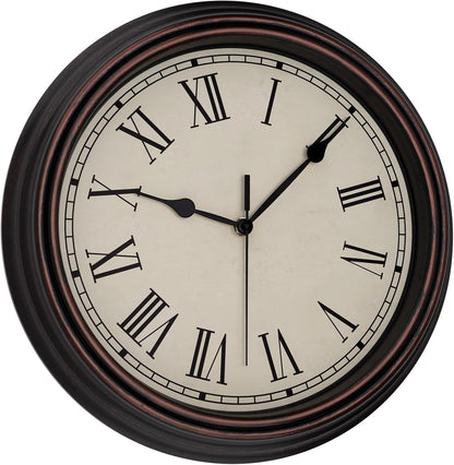 Foxtop Retro Silent Non-Ticking Round Classic Clock Quartz Decorative Battery Operated Wall Clock for Living Room Kitchen Home Office 12 Inch (Bronze)