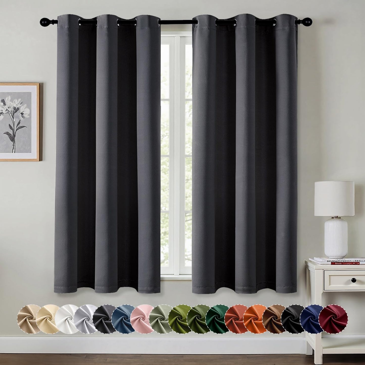 MIULEE Blackout Curtains for Bedroom Living Room 2 Panels, Thermal Insulated Room Darkening Drapes Grommet Noise Reducing Light Blocking Window Treatments 63 Inches Long 40x63 Inch Black - Colors A