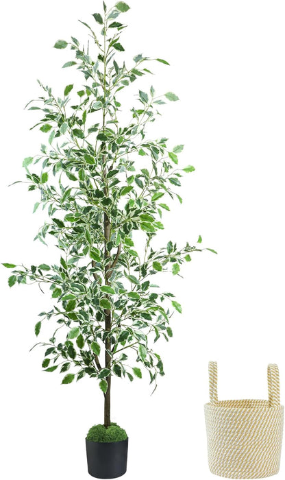 Caxchiling Faux Eucalyptus Tree 6FT, Artificial Potted Tree for Indoor Outdoor, Fake Floor Plants with Natural Wood Trunk, Home Office Living Room Bedroom Decor