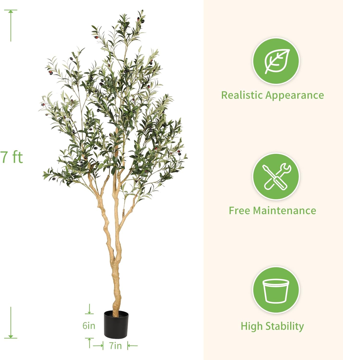 Realead Faux Olive Tree 7ft - Realistic Tall Olive Trees Artificial Indoor - Large Fake Olive Tree with Natural Wood Trunk and Lifelike Leaves - Artificial Olive Tree for Home Office Decor