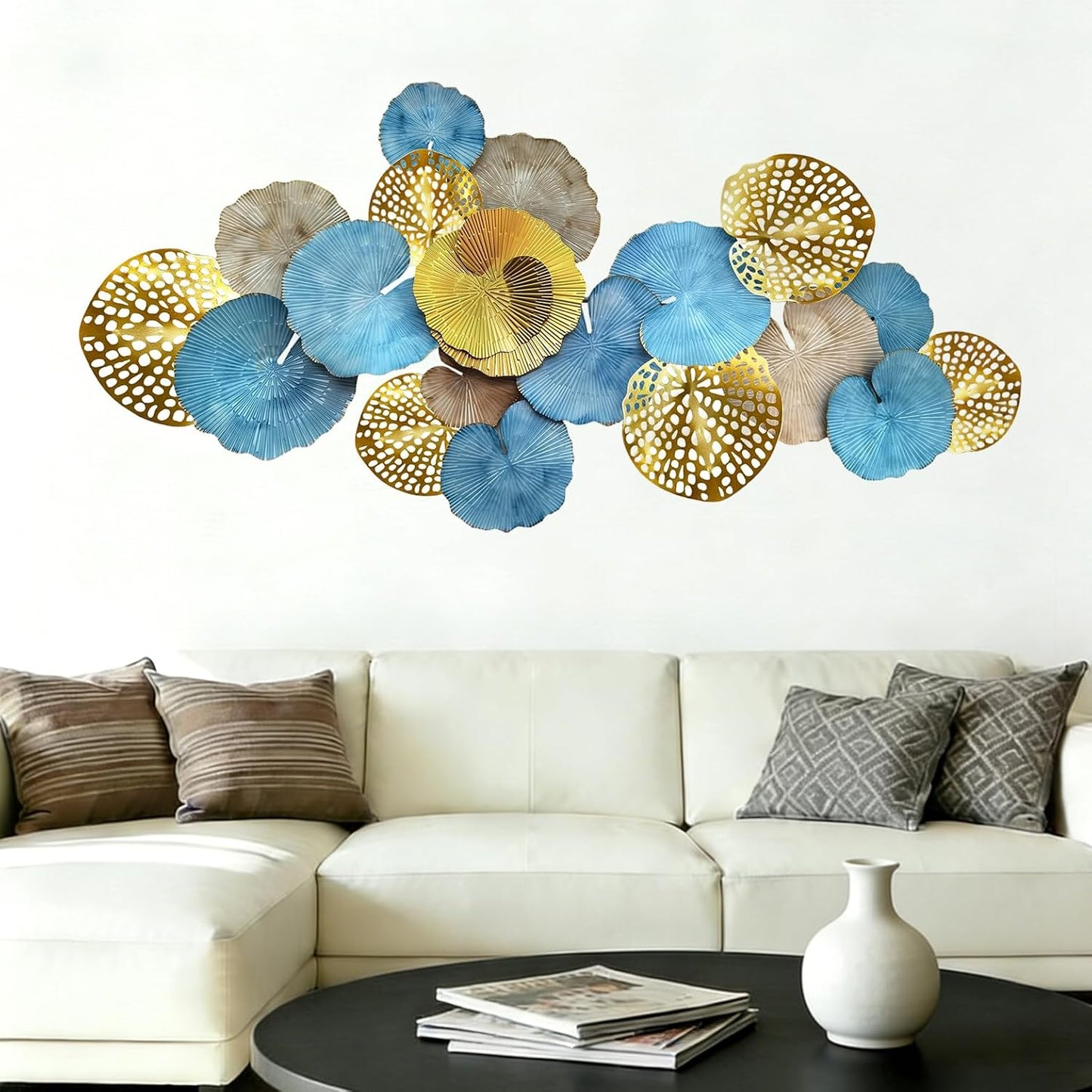 Roivikis Large Metal Wall Art Decor, 3D Abstract Lotus Leaves Wall Handcrafted Modern Decoration for Indoor Outdoor for Living Room, Bedroom, Entryway 52" x 24"