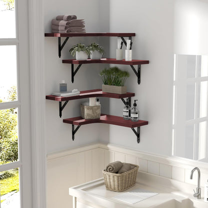 ROMGUAR CRAFT Corner Floating Shelves Wall Mounted Set of 4, Rustic Wood Storage Display Shelves for Home Decor, Bathroom, Kitchen, Bedroom, Living Room, Office (Black)
