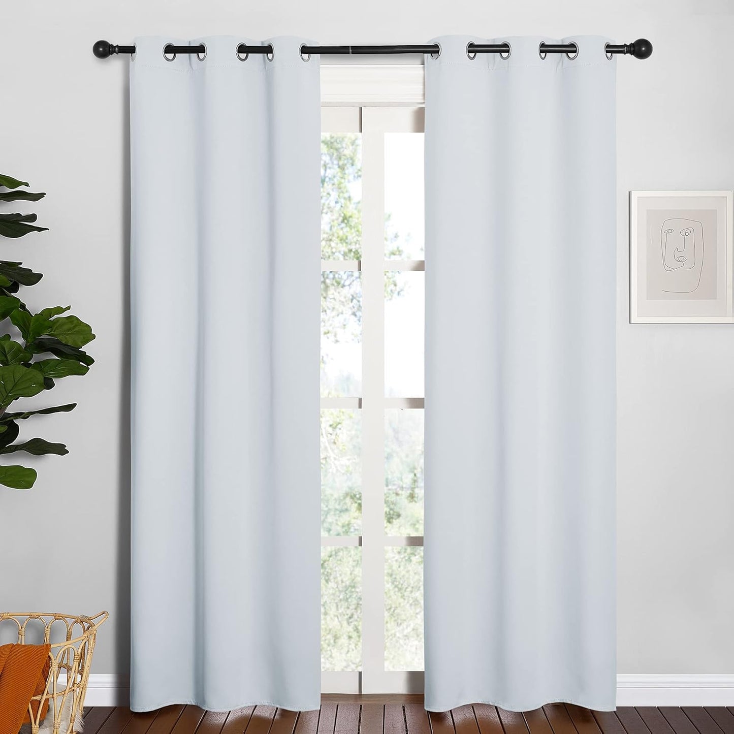 NICETOWN Halloween Pitch Black Solid Thermal Insulated Grommet Blackout Curtains/Drapes for Bedroom Window (2 Panels, 42 inches Wide by 63 inches Long, Black) - Colors A