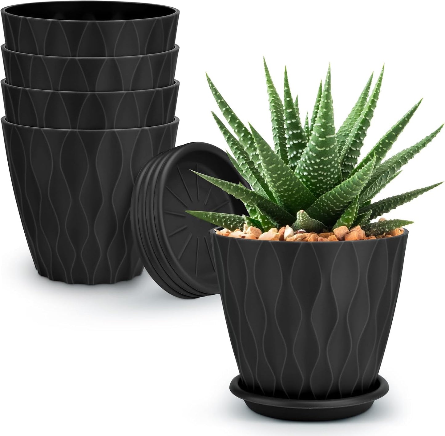 YNNICO 6 inch Plant Pots, 5 Pack Flower Pots Outdoor Indoor, Planters with Drainage Holes and Tray Saucers（Multicolor）
