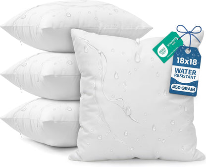 Utopia Bedding Outdoor Pillow Inserts 18 x 18 Inches (Pack of 4, White), Water Resistant Garden Throw Pillows for Patio and Porch Furniture