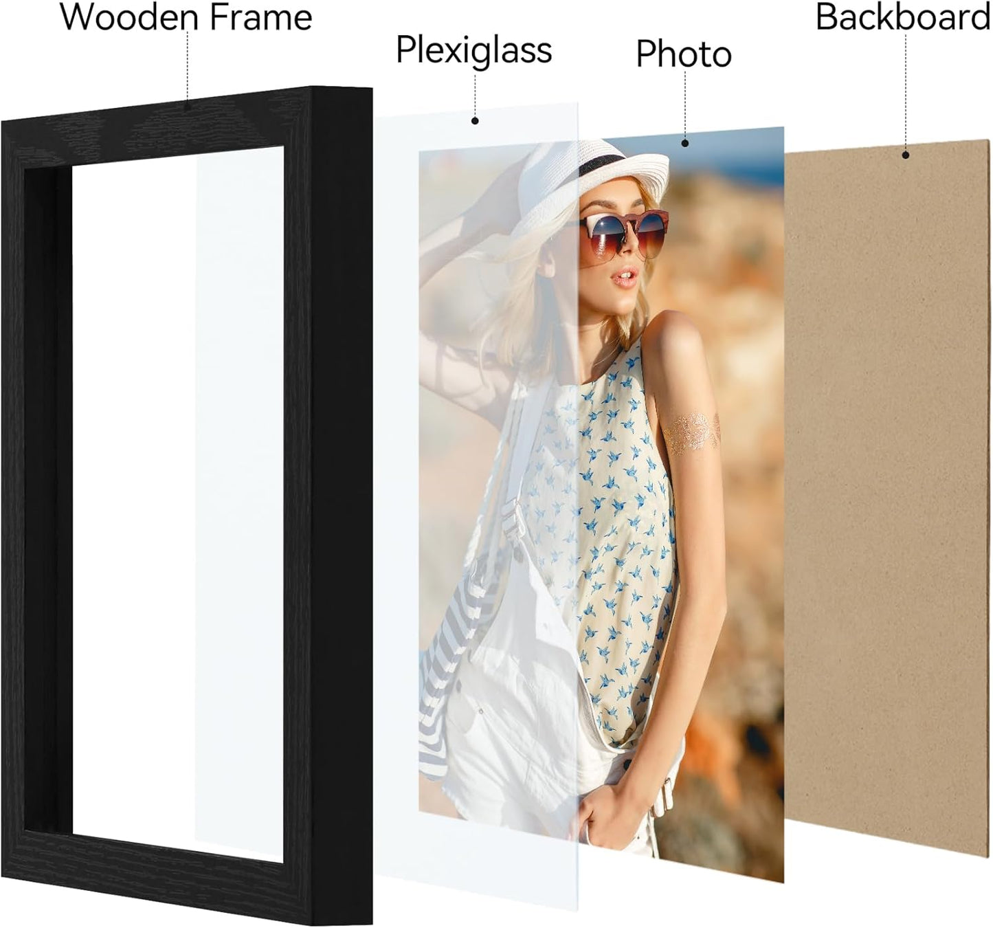 Vittanly 11x14 Picture Frame, Display Pictures 8x10 with Mat or 11x14 without Mat, Photo Frame for Wall Mounting, Black, 1 Pack - Colors A