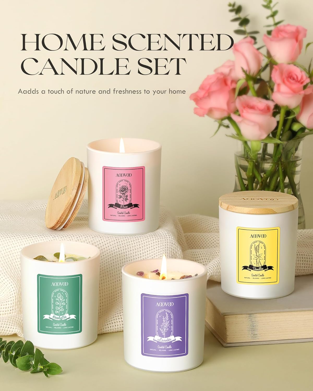 AOOVOO Lavender Scented Candles for Women - Aromatherapy Candle with Crystals Inside, 10oz Soy Candles for Home Scented, Birthday Gifts Mothers Day Candle for Women Mom