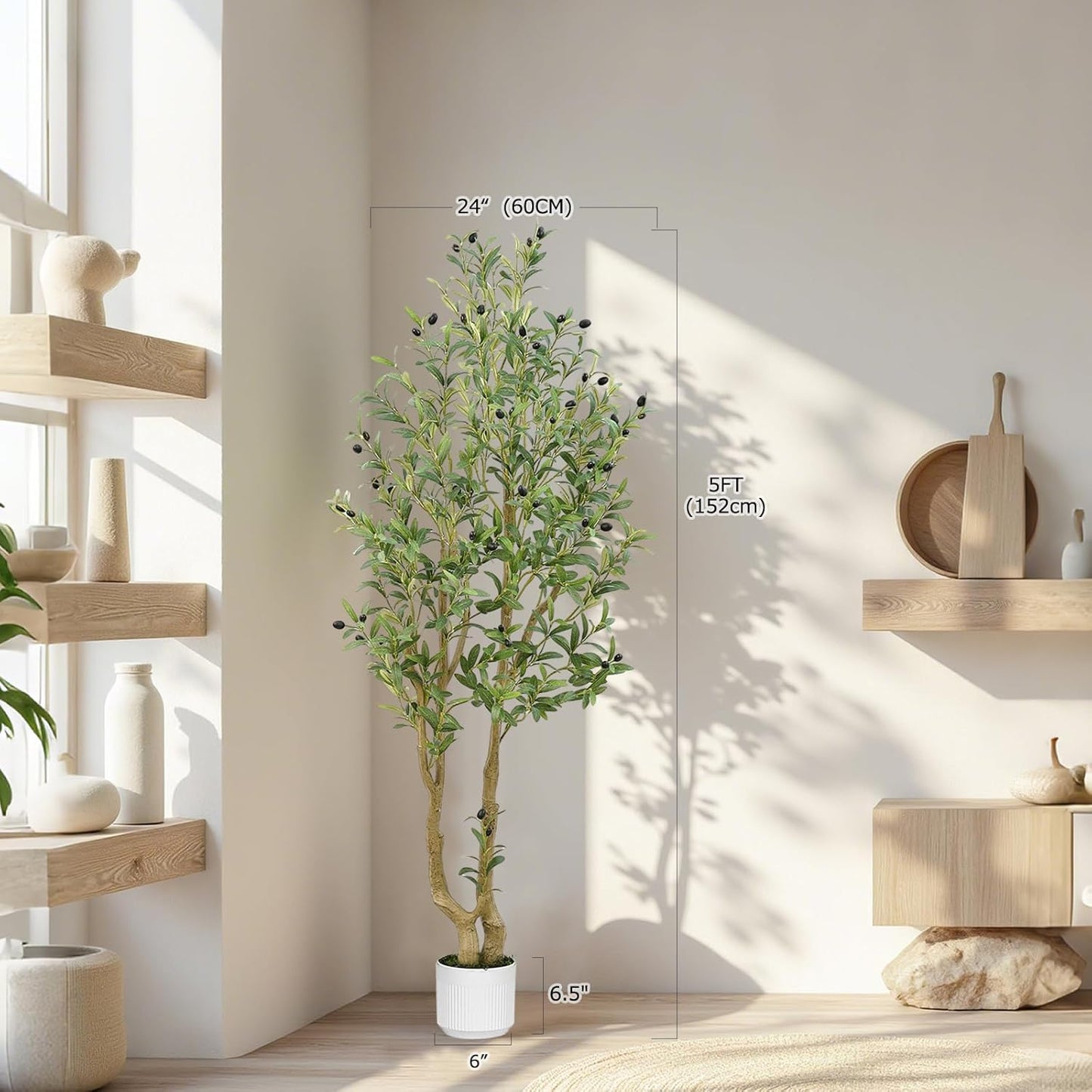 HZXGCP 6ft Artificial Olive Tree Indoor, Fake Olive Tree with White Pot, Faux Olive Tree with Dense Leaves & Realistic Fruits, Tall Artificial Plant for Home Living Room Office Entryway Decor
