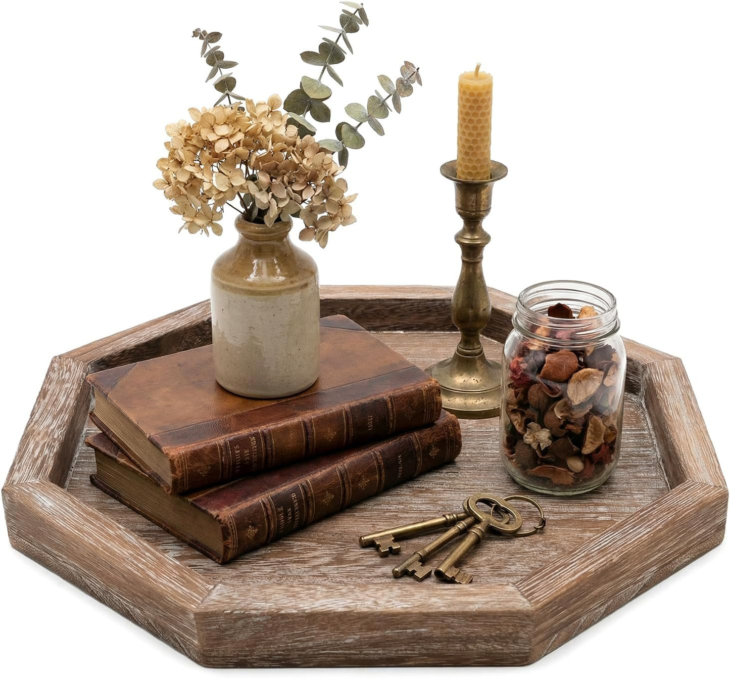 Round Decorative Tray for Coffee Dining Table Countertop Small Wooden Serving Trays Farmhouse Kitchen Home Living Room Decor and Bathroom Accessories Tray Black Rustic Wood Candle Centerpiece Trays