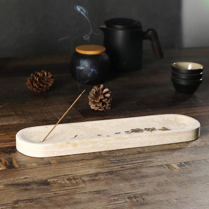 Koville Natural Marble Incense Holder, Incense Holder for Sticks with 9 Holes, Handmade Incense Burner Ash Catcher for Meditation Yoga SPA, Balsam Fir/Palo Santo/Sage/Cone (Green)
