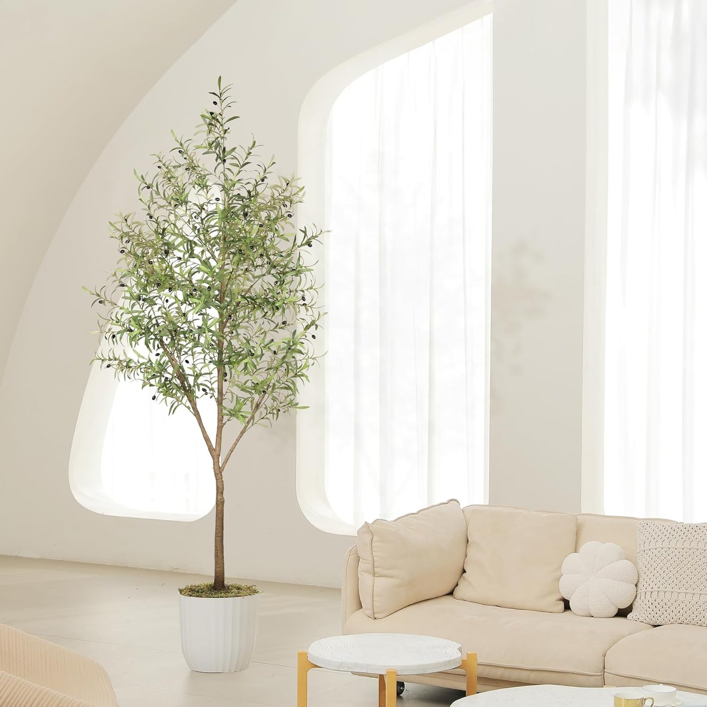 LYERSE Olive Trees Artificial Indoor - Faux Olive Tree 6ft - Fake Olive Tree with Olive Branches and Lifelike Fruits - Artificial Olive Tree for Modern Home Office House Living Room Decor Indoor