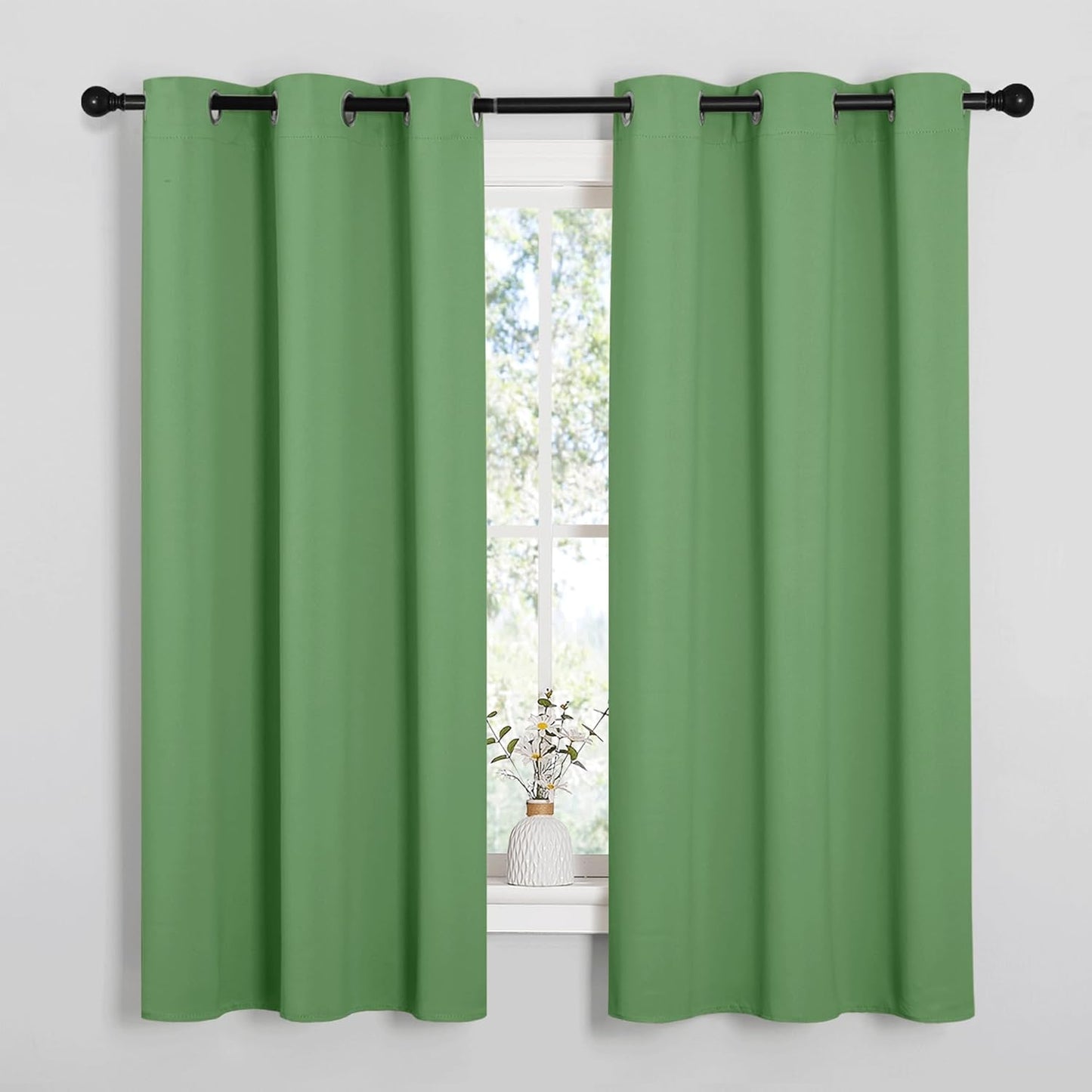 NICETOWN Halloween Pitch Black Solid Thermal Insulated Grommet Blackout Curtains/Drapes for Bedroom Window (2 Panels, 42 inches Wide by 63 inches Long, Black) - Colors D