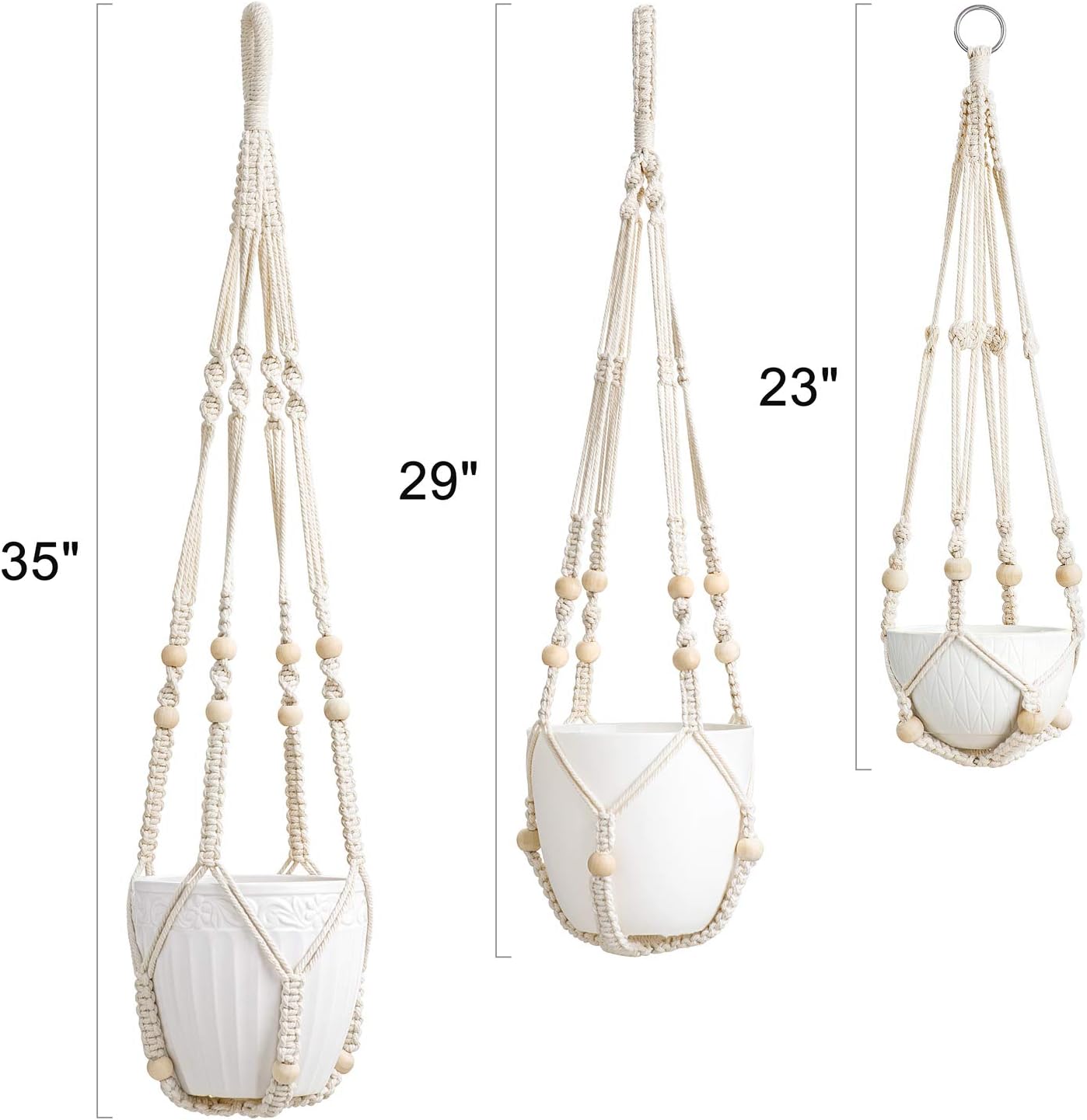 Mkono 3 Pack Macrame Plant Hangers Indoor Different Size Hanging Planter Basket Flower Pot Holder with Beads No Tassels 35"/29"/23", Medium, Brown