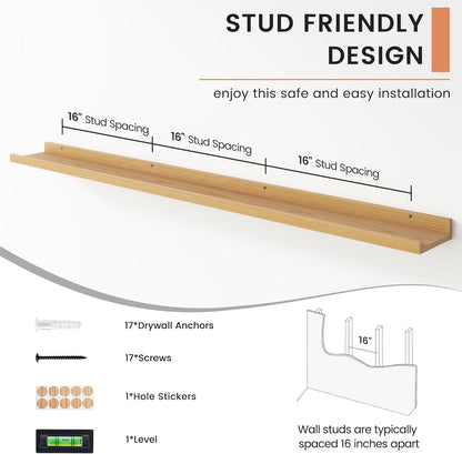 FLYJOE Floating Picture Ledge Shelves for Wall Set of 4, 48 Inch Wall Shelves with Lip Long Large Nursery Book Shelf for Toys Storage Kids Bookshelf Wall Mounted Living Room Bedroom Decor Frames