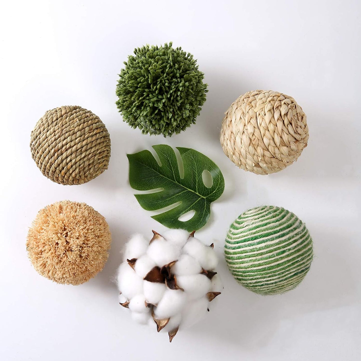 6pcs 3.5inch Woven Wicker Rattan Balls Decorative Ball Twig Orbs Green Orbs Vase Bowl Filler for Tabletop Decor (Beige White)
